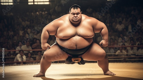 Sumo wrestler man ready to fight in arena