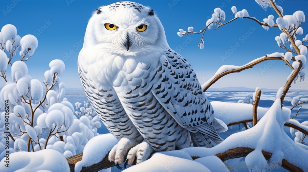 A detailed rendering of a snowy owl A detailed rendering of a snowy owl