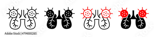 Respiratory Infection Line Icon. Lung Disease and Germ Icon in Black and White Color. photo