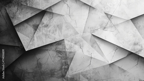 modern abstract white background texture with layers of black and white transparent material in triangle diamond and squares shapes in random geometric pattern with grunge texture design