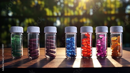 A tabletop with bright capsules for each day of the week