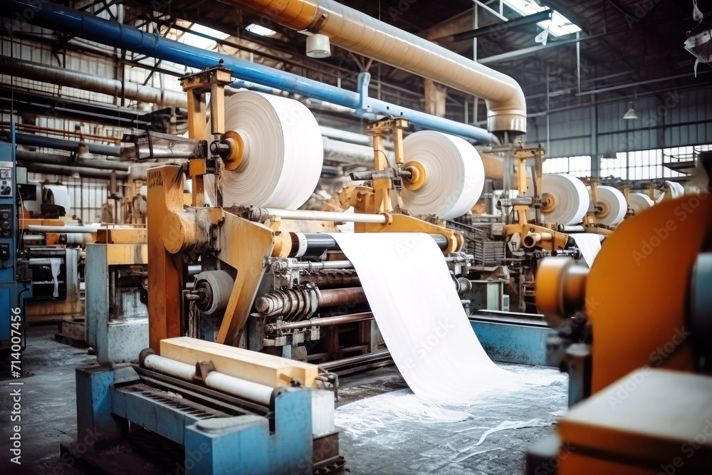 Paper production machine. Powerful modern equipment for the production of coated paper. Paper industry.
