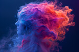 Visage sortant de la fumée multicolore, image de l'éveil spirituel, du new age, phénomène paranormaux et énergétiques