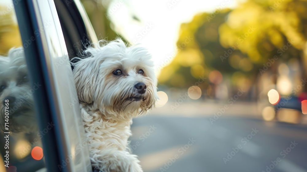 Happy Maltese Dog Sticking Head Out of Car Window Happy Maltese Dog Sticking Head Out of Car Window