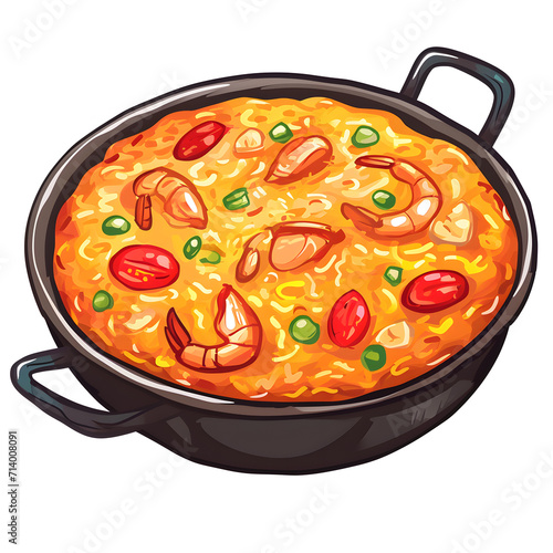 Paella isolated on white background, cartoon style, png
