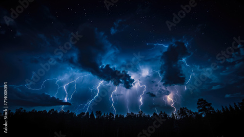Dramatic Thunderstorm with Lightning in Night Sky