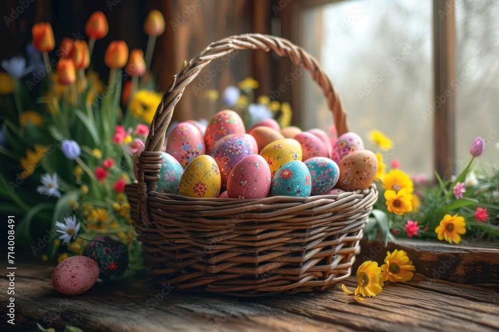 easter eggs in basket easter eggs in basket