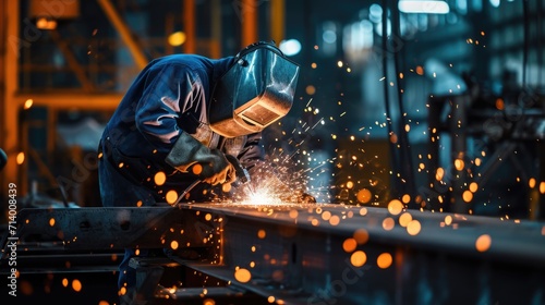 Industrial Worker Welding Metal with Sparks Flying