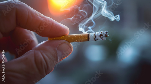 Hand Holding a Lit Cigarette with Smoke