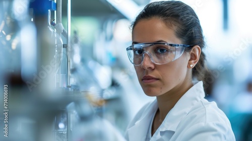 Focused Female Scientist Working in a Laboratory