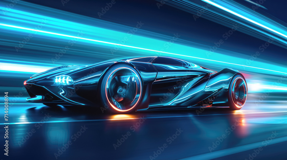 Futuristic Sports Car in Motion Blur - High-Speed Concept Futuristic Sports Car in Motion Blur - High-Speed Concept