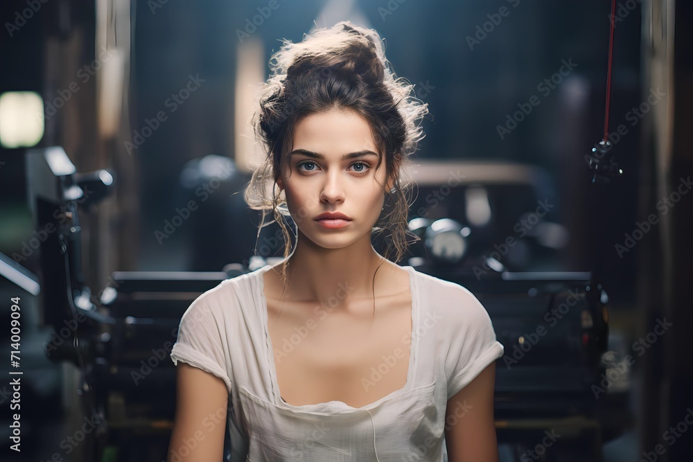 Fototapeta premium Caucasian actress in backstage concentration before filming