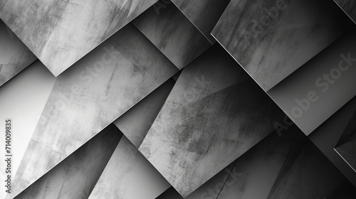 modern abstract black and white background design with layers of textured transparent material in triangle diamond and squares shapes in geometric pattern, industrial or dynamic business background