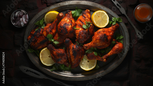 A plate of flavorful tandoori chicken, a popular dish in South Asian countries during Ramadan