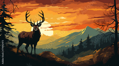 illustrtion silhouette deer in the nature © Altair Studio