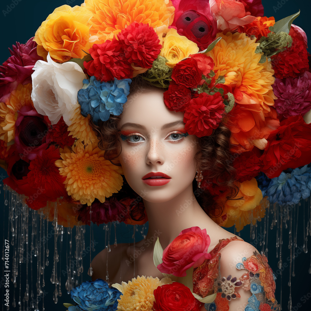 beauty of rain by photographing models holding umbrellas made entirely of vibrant flowers