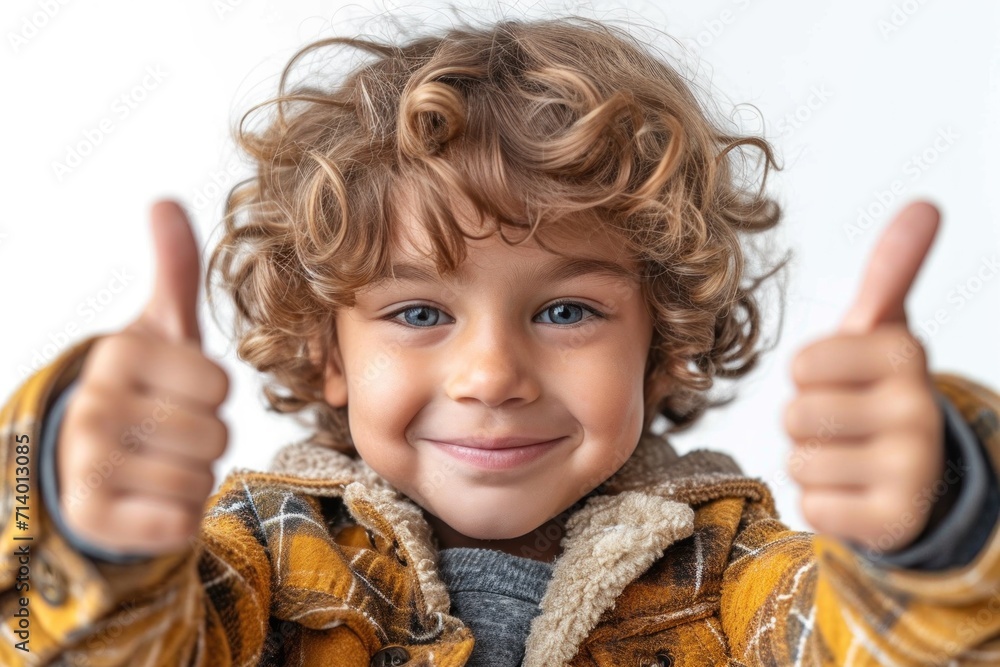  portrait of a  happy  little boy with thumbs up
 - obrazy, fototapety, plakaty 