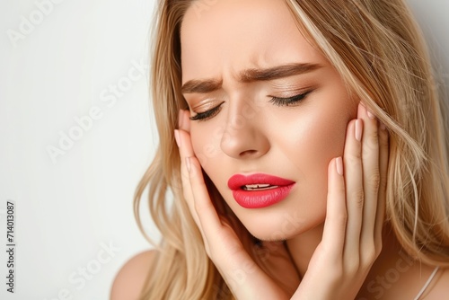 Young beautiful woman suffering from a toothache