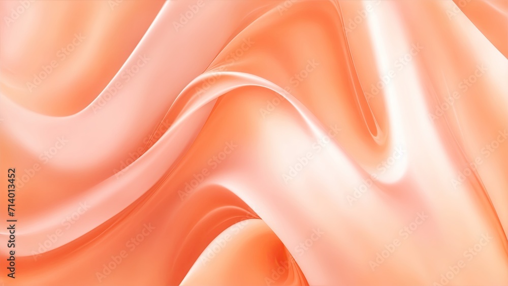 Fototapeta premium Soft pastel orange shiny satin silk swirl wave background