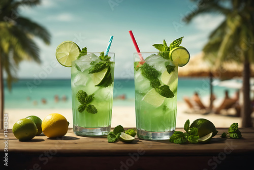 Long Drink mojito, a summer tropical sunny beach drink bar design. photo