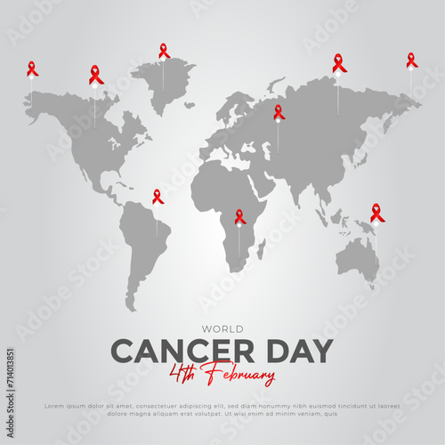 World Cancer Day. Calligraphy Poster Design. Realistic Lavender Ribbon. Vector Illustration 