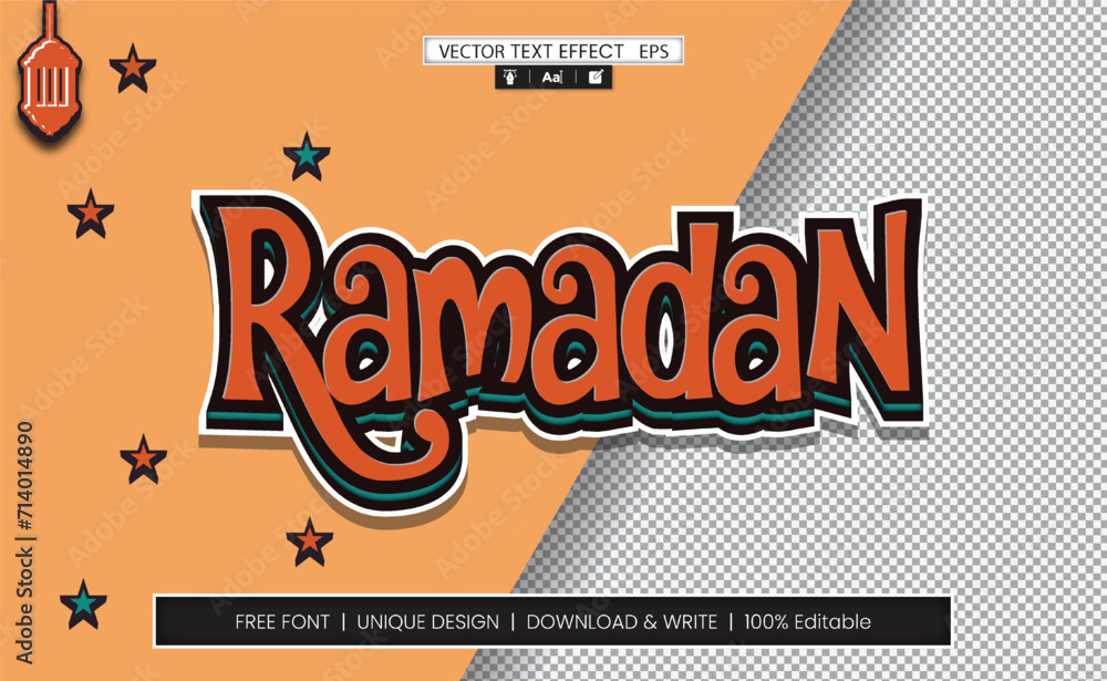 Naklejka premium Ramadan text effect Fully Editable