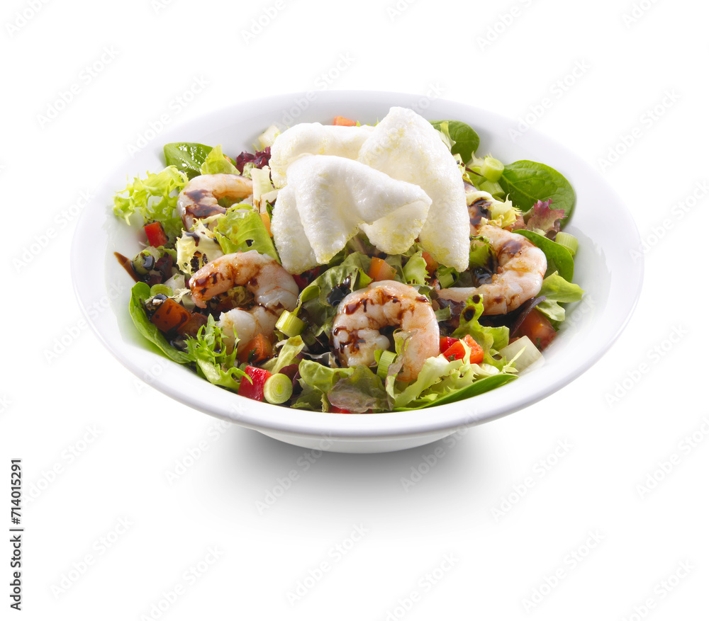Ensalada de lechugas con camarones y salsa de soja.
Lettuce salad with shrimp and soy sauce. Ensalada de lechugas con camarones y salsa de soja.
Lettuce salad with shrimp and soy sauce.