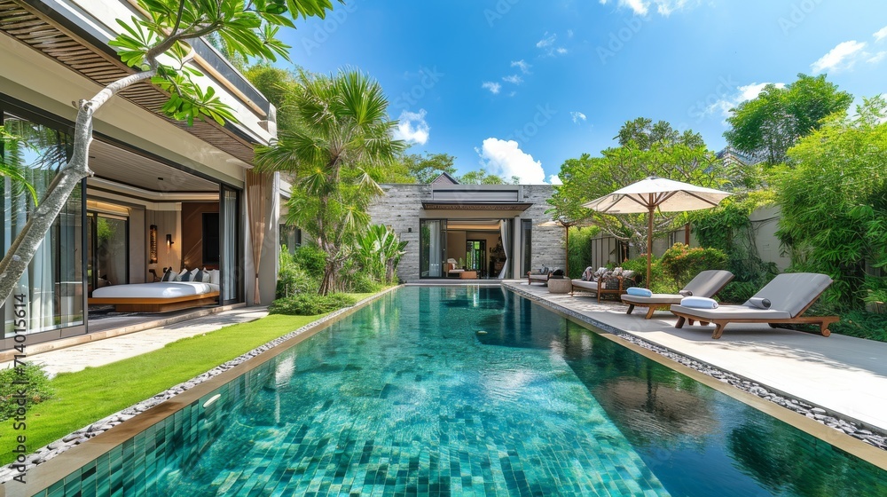 Luxury villa with private garden in tropical resort