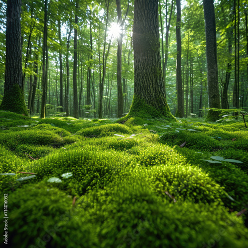 Ancient Forest's Shaded Ground Covered in Moss