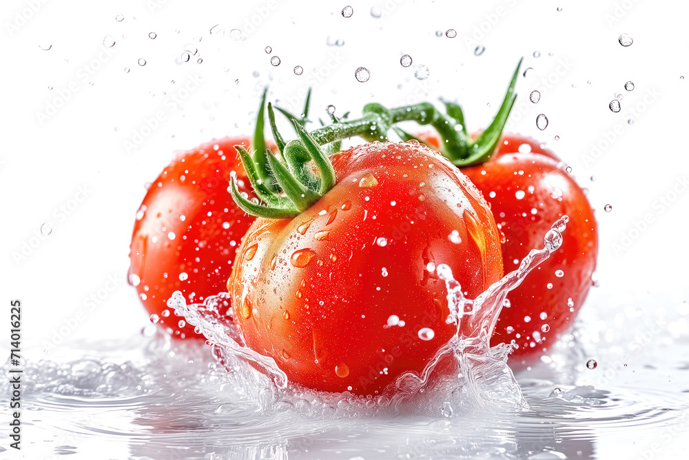 tomatoes splash water photography in white background. tomatoes splash water photography in white background.