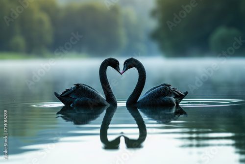 Graceful Unison: Swans Conspiring in Love's Shape photo