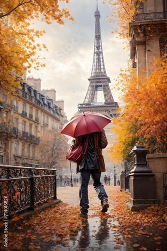 Eiffel Tower at Paris, France. Romantic travel background
