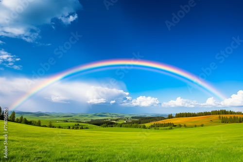 雨上がりの空に架かる大きな虹 © Kinapi