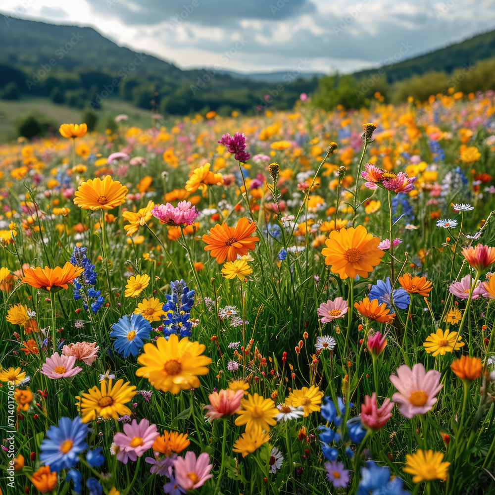 Wildflowers Spread Out on a Meadow's Vibrant Canvas