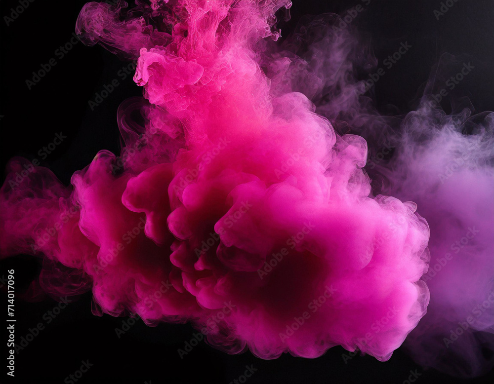 Enchanting Nebula: Fluffy Magenta and Pink Ink Smoke on Black