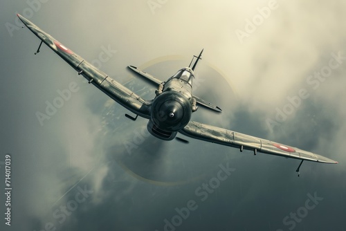 WW2 fighter plane flying through the air. Generative AI