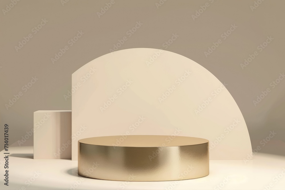 close-up of a smooth geometric round podium, luxury and aesthetics, beige and gold colors, minimalism close-up of a smooth geometric round podium, luxury and aesthetics, beige and gold colors, minimalism