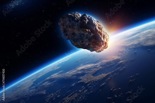 宇宙空間から地球に向かって飛ぶ隕石