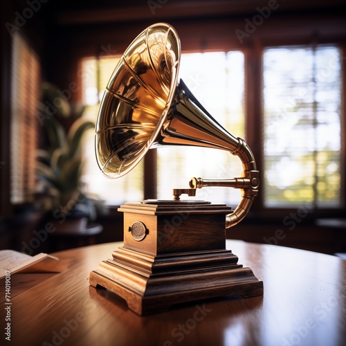 Antique record player placed on the table