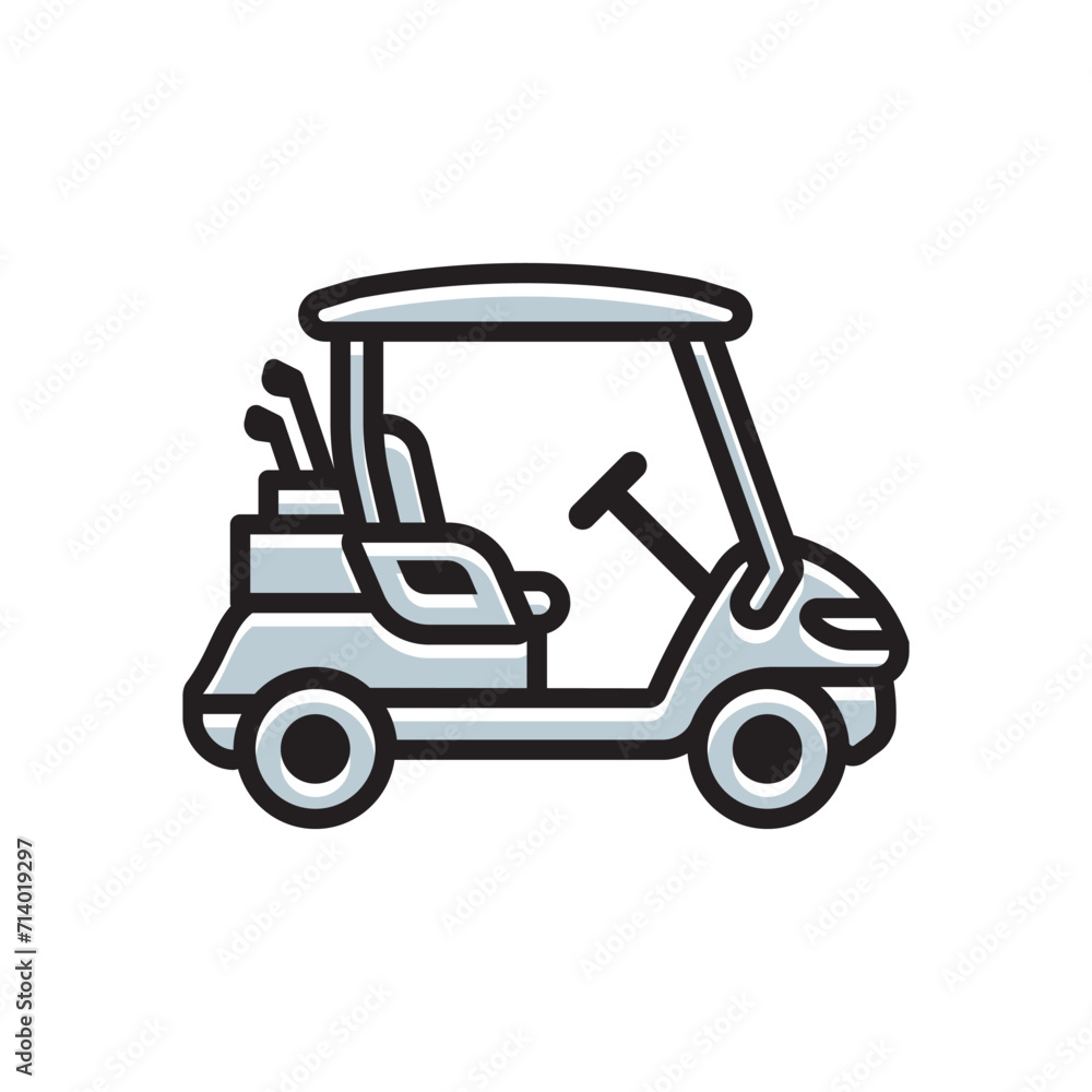 Simple icon golf cart with golf clubs in the back compartment