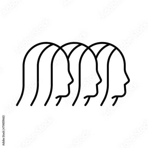 Simple thin line icon of three women, females, ladies, girls or twin sisters 