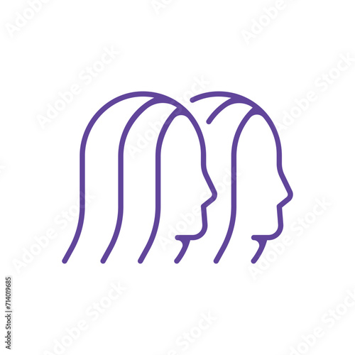 Simple thin line icon of two women, females, ladies, girls or triplets sisters 