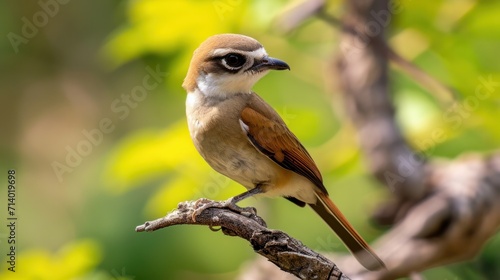 Brown shrike,Shrikes bird It is a family of small perching birds. in the name of the family Laniidae. It's a carnivorous bird.by hovering to catch insects reptile photo