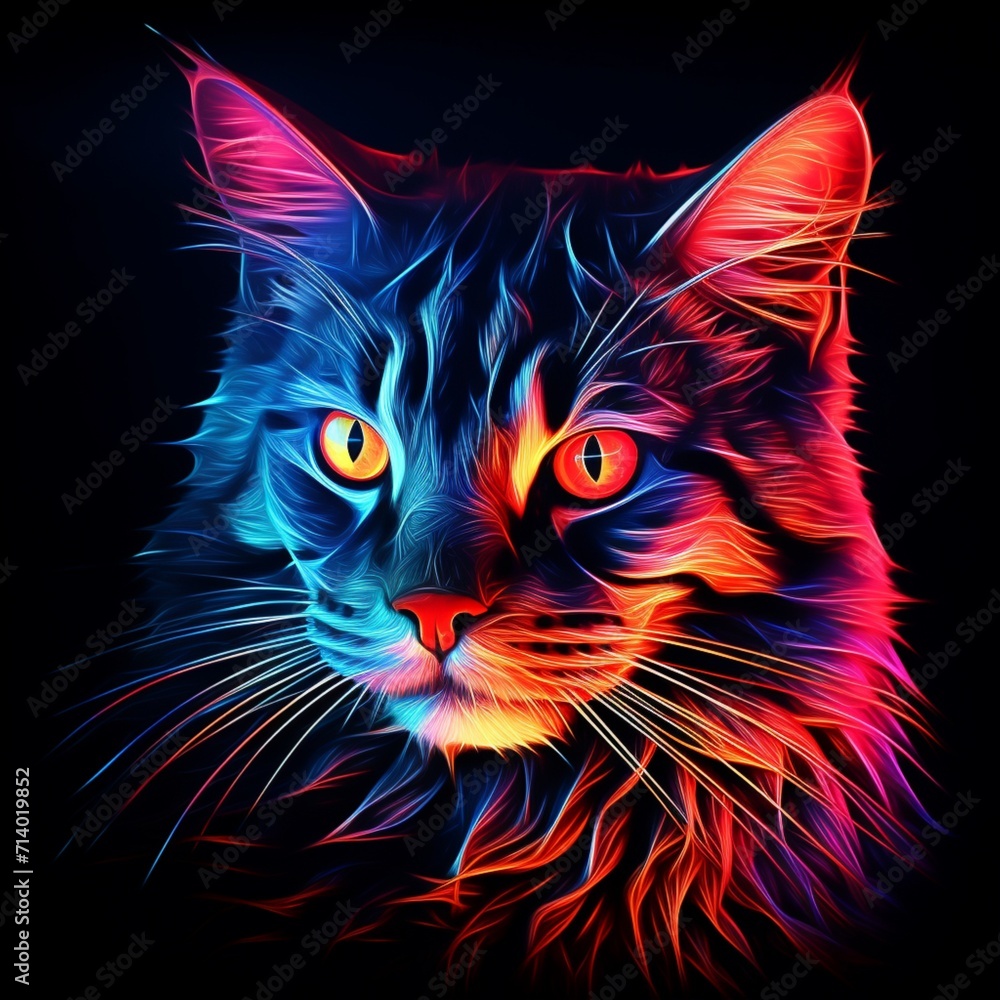 Nice neon cat animal images Generative AI