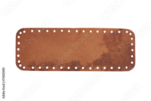 Wallpaper Mural Brown leather belt strap closeup isolated on white. Brown stitched leather seam frame label tag isolated on white. Sewing background. Fabric patch isolated. Perforated leather frame. Torontodigital.ca