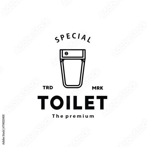 Toilet line hipster logo bowl sanitaryware vector bathroom. Bidet toilet line icon interior top view