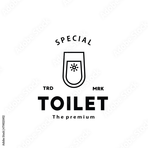 Toilet line hipster logo bowl sanitaryware vector bathroom. Bidet toilet line icon interior top view