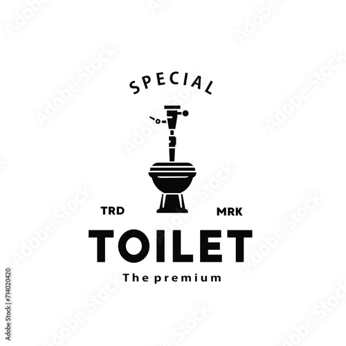 Toilet hipster silhouette logo bowl sanitaryware vector bathroom. Bidet toilet line icon interior