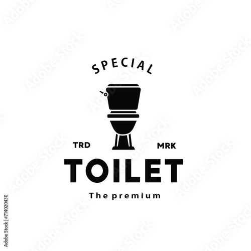 Toilet hipster silhouette logo bowl sanitaryware vector bathroom. Bidet toilet line icon interior