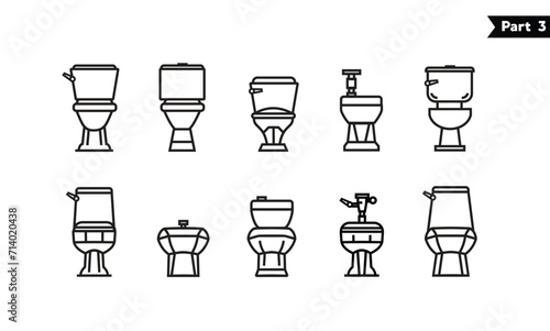 Toilet icon line bowl sanitaryware vector bathroom front view